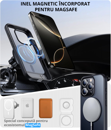 Husă pentru iPhone 16 Pro, MagSafe, Protecție standard Militar, cu Suport Metalic Încorporat, Negru [4]