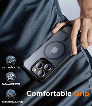 Husă pentru iPhone 16 Pro, MagSafe, Protecție standard Militar, cu Suport Metalic Încorporat, Negru [6]