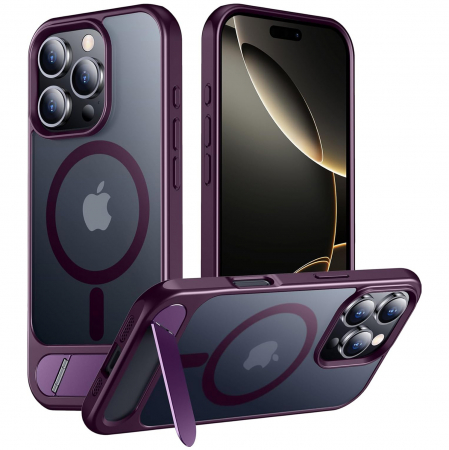Huse iPhone - Husă pentru iPhone 16 Pro, MagSafe, Protecție standard Militar, cu Suport Metalic Încorporat, Purple