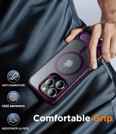 Husă pentru iPhone 16 Pro, MagSafe, Protecție standard Militar, cu Suport Metalic Încorporat, Purple [6]