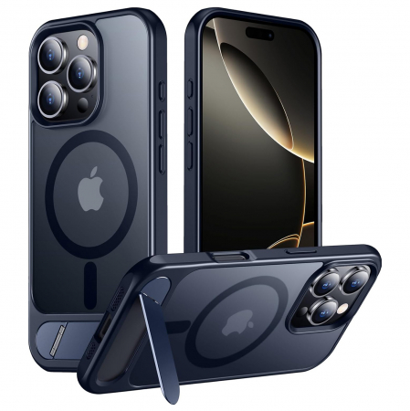 Huse iPhone 16 Pro Max - Husă pentru iPhone 16 Pro Max, MagSafe, Protecție standard Militar, cu Suport Metalic Încorporat, Blue