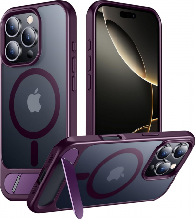 Huse iPhone 16 Pro Max - Husă pentru iPhone 16 Pro Max, MagSafe, Protecție standard Militar, cu Suport Metalic Încorporat, Purple