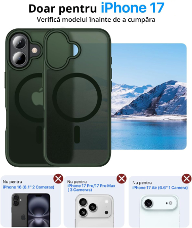 Husă pentru IPhone 17, MagSafe, ultra slim, Antișoc, Verde [1]