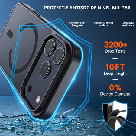 Husă pentru IPhone 17 PRO, MagSafe, ultra slim, Antișoc, Negru [2]