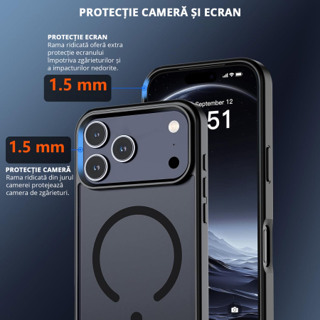 Husă pentru IPhone 17 PRO MAX, MagSafe, ultra slim, Antișoc, Negru [3]