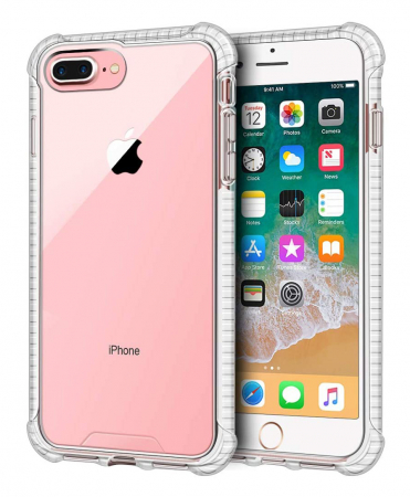 Huse iPhone - Husa pentru iPhone 8 / 7, Mobilesmart, Hybrid Antisoc, carcasa spate PC transparenta cu Bumper, Alb