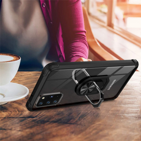 Husa pentru Samsung Galaxy NOTE 20, Hybrid Antisoc, carcasa cu bumper, inel rotativ 360 si Kickstand, Negru [4]