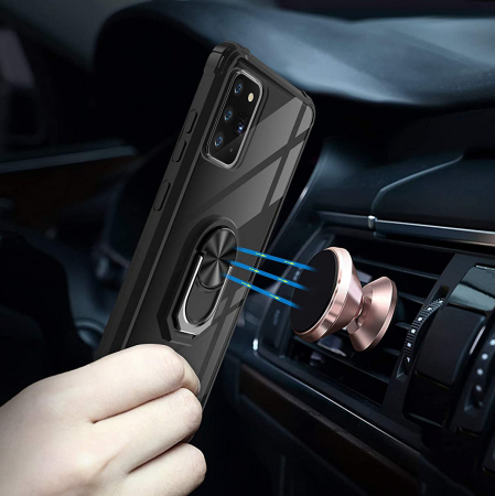 Husa pentru Samsung Galaxy NOTE 20, Hybrid Antisoc, carcasa cu bumper, inel rotativ 360 si Kickstand, Negru [2]
