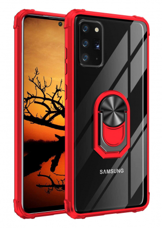 Husa pentru Samsung Galaxy NOTE 20, Hybrid Antisoc, carcasa cu bumper, inel rotativ 360 si Kickstand, Rosu [0]