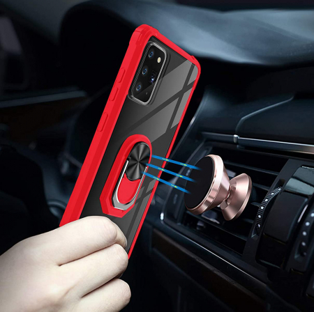 Husa pentru Samsung Galaxy NOTE 20, Hybrid Antisoc, carcasa cu bumper, inel rotativ 360 si Kickstand, Rosu [3]