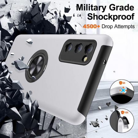 Husă pentru Samsung Galaxy S20 FE, inel multifuncțional 360°, Protecție Militară Antișoc, Silver [3]