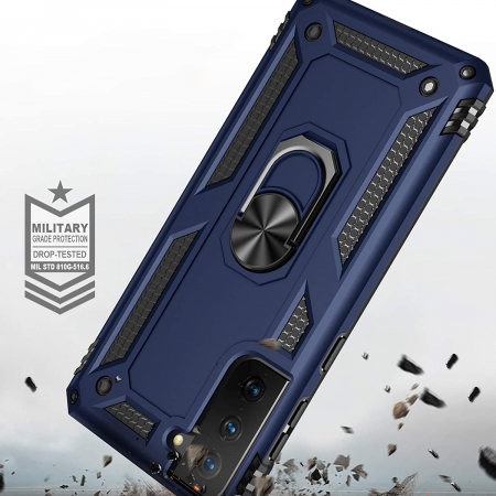 Husa pentru Samsung Galaxy S21 FE, Hybrid Antisoc, carcasa cu inel rotativ 360 si Kickstand, Blue [3]