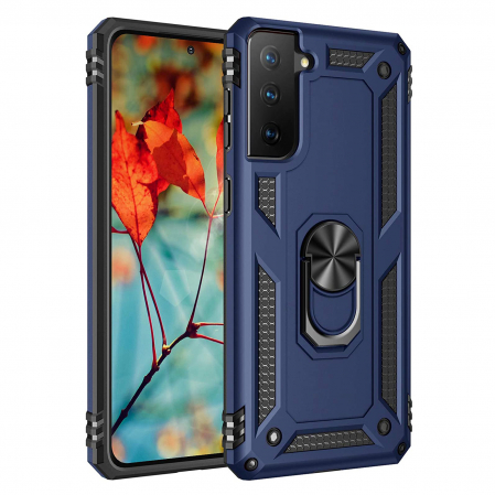Husa pentru Samsung Galaxy S21 FE, Hybrid Antisoc, carcasa cu inel rotativ 360 si Kickstand, Blue [0]