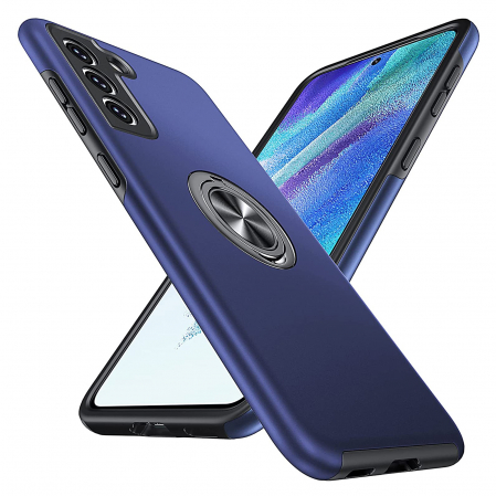 Huse telefoane - Husă pentru Samsung Galaxy S21 FE, inel multifuncțional 360°, Protecție Militară Antișoc, Blue