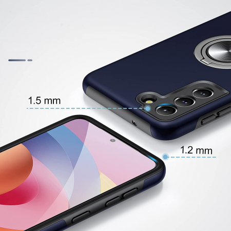 Husă pentru Samsung Galaxy S21 FE, inel multifuncțional 360°, Protecție Militară Antișoc, Blue [1]
