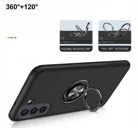 Husă pentru Samsung Galaxy S21 FE, inel multifuncțional 360°, Protecție Militară Antișoc, Negru [4]
