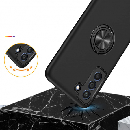 Husă pentru Samsung Galaxy S21 FE, inel multifuncțional 360°, Protecție Militară Antișoc, Negru [2]