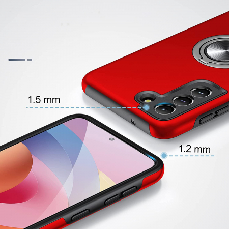Husă pentru Samsung Galaxy S21 FE, inel multifuncțional 360°, Protecție Militară Antișoc, Roșu [1]