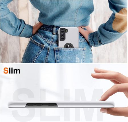 Husă pentru Samsung Galaxy S21 FE, inel multifuncțional 360°, Protecție Militară Antișoc, Silver [6]