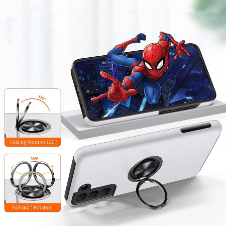 Husă pentru Samsung Galaxy S21 FE, inel multifuncțional 360°, Protecție Militară Antișoc, Silver [4]