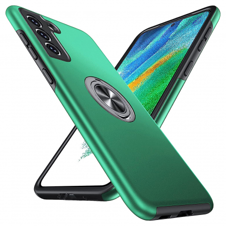 Huse telefoane - Husă pentru Samsung Galaxy S21 FE, inel multifuncțional 360°, Protecție Militară Antișoc, Verde