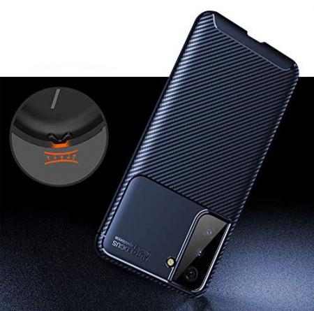 Husa pentru Samsung Galaxy S21 PLUS, fibra de carbon, Slim Antisoc, carcasa spate, Focus, Blue [4]
