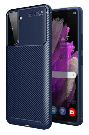 Mobilesmart - Husa pentru Samsung Galaxy S21 PLUS, fibra de carbon, Slim Antisoc, carcasa spate, Focus, Blue