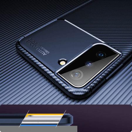 Husa pentru Samsung Galaxy S21 PLUS, fibra de carbon, Slim Antisoc, carcasa spate, Focus, Blue [3]