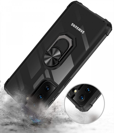Husa pentru Samsung Galaxy S21, Hybrid Antisoc, carcasa cu bumper, inel rotativ 360 si Kickstand, Negru [3]