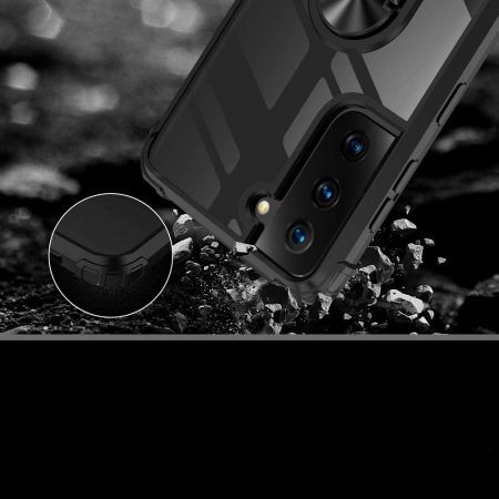 Husa pentru Samsung Galaxy S21, Hybrid Antisoc, carcasa cu bumper, inel rotativ 360 si Kickstand, Negru [5]
