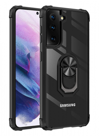 Huse Samsung Galaxy S21 - Husa pentru Samsung Galaxy S21, Hybrid Antisoc, carcasa cu bumper, inel rotativ 360 si Kickstand, Negru