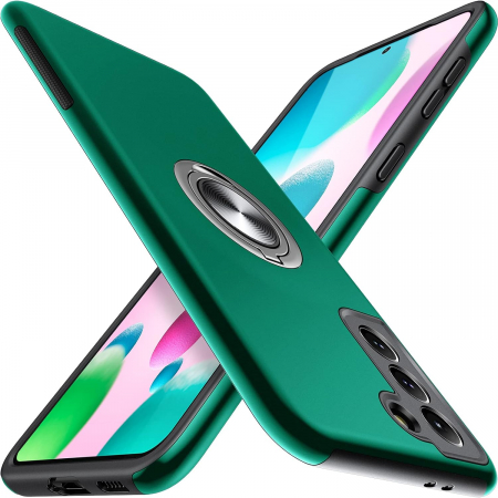 Huse Samsung Galaxy S21 - Husă pentru Samsung Galaxy S21, inel multifuncțional 360°, Protecție Militară Antișoc, Verde