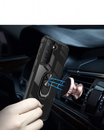Husa pentru Samsung Galaxy S21 PLUS, Hybrid Antisoc, carcasa cu bumper, inel rotativ 360 si Kickstand, Negru [6]