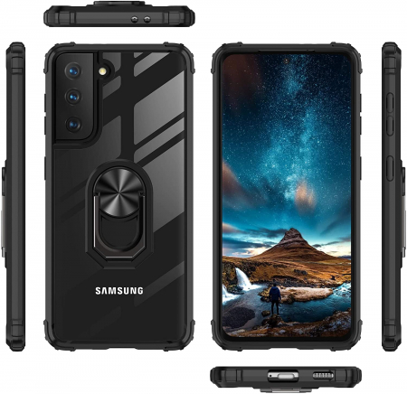 Husa pentru Samsung Galaxy S21 PLUS, Hybrid Antisoc, carcasa cu bumper, inel rotativ 360 si Kickstand, Negru [4]