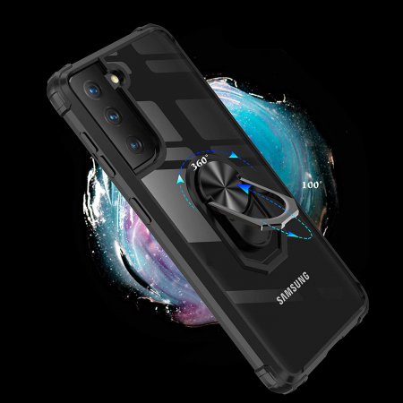 Husa pentru Samsung Galaxy S21 PLUS, Hybrid Antisoc, carcasa cu bumper, inel rotativ 360 si Kickstand, Negru [1]