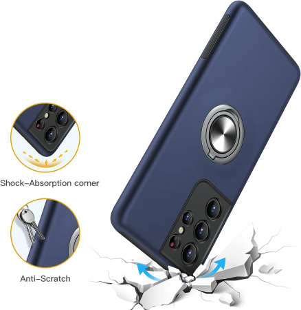 Husă pentru Samsung Galaxy S21 ULTRA, inel multifuncțional 360°, Protecție Militară Antișoc, Blue [3]