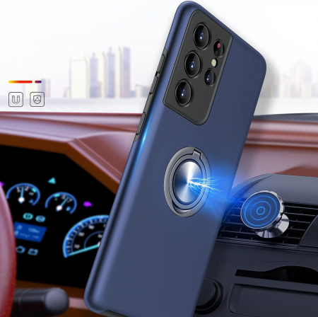 Husă pentru Samsung Galaxy S21 ULTRA, inel multifuncțional 360°, Protecție Militară Antișoc, Blue [5]