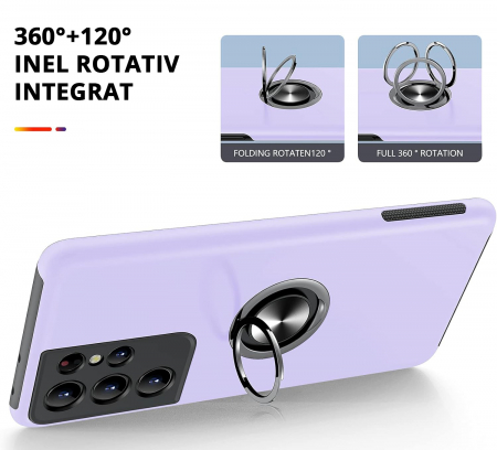 Husă pentru Samsung Galaxy S21 ULTRA, inel multifuncțional 360°, Protecție Militară Antișoc, Purple [4]
