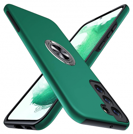 Huse telefoane - Husă pentru Samsung Galaxy S22, inel multifuncțional 360°, Protecție Militară Antișoc, Verde