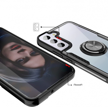 Husa pentru Samsung Galaxy S22 PLUS, Hybrid Antisoc, carcasa cu inel rotativ 360 si Kickstand, Negru [5]