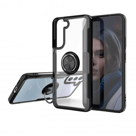 Fara categorie - Husa pentru Samsung Galaxy S22 PLUS, Hybrid Antisoc, carcasa cu inel rotativ 360 si Kickstand, Negru