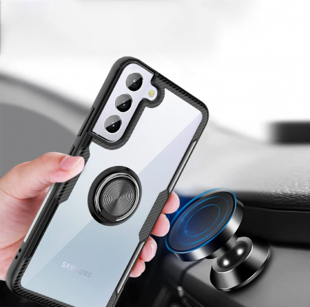 Husa pentru Samsung Galaxy S22 PLUS, Hybrid Antisoc, carcasa cu inel rotativ 360 si Kickstand, Negru [4]