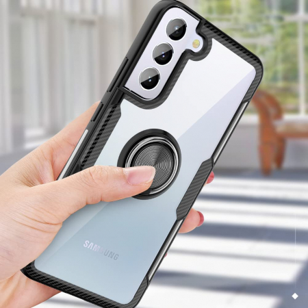 Husa pentru Samsung Galaxy S22 PLUS, Hybrid Antisoc, carcasa cu inel rotativ 360 si Kickstand, Negru [1]