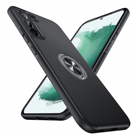 Huse telefoane - Husă pentru Samsung Galaxy S22 PLUS, inel multifuncțional 360°, Protecție Militară Antișoc, Negru