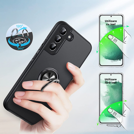 Husă pentru Samsung Galaxy S22 PLUS, inel multifuncțional 360°, Protecție Militară Antișoc, Negru [5]