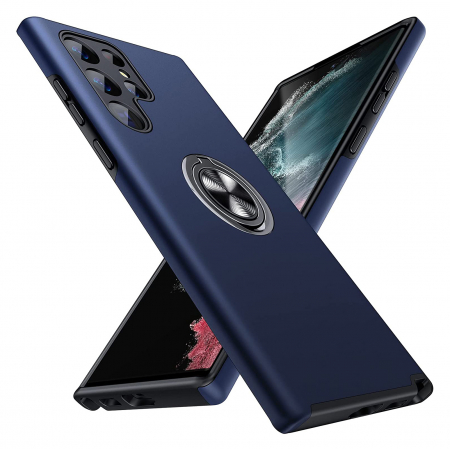 Huse telefoane - Husă pentru Samsung Galaxy S22 ULTRA, inel multifuncțional 360°, Protecție Militară Antișoc, Blue