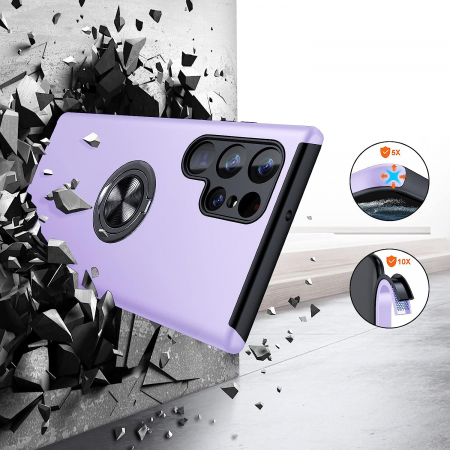 Husă pentru Samsung Galaxy S22 ULTRA, inel multifuncțional 360°, Protecție Militară Antișoc, Purple [3]