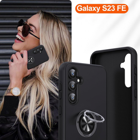 Husă pentru Samsung Galaxy S23 FE, inel multifuncțional 360°, Protecție Militară Antișoc, Negru [7]
