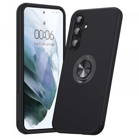 Husă pentru Samsung Galaxy S23 FE, inel multifuncțional 360°, Protecție Militară Antișoc, Negru