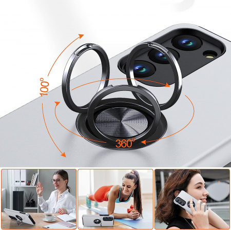 Husă pentru Samsung Galaxy S23, inel multifuncțional 360°, Protecție Militară Antișoc, Silver [3]